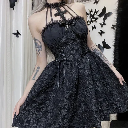 Elegant Black Dress Halloween Costume - Image 2